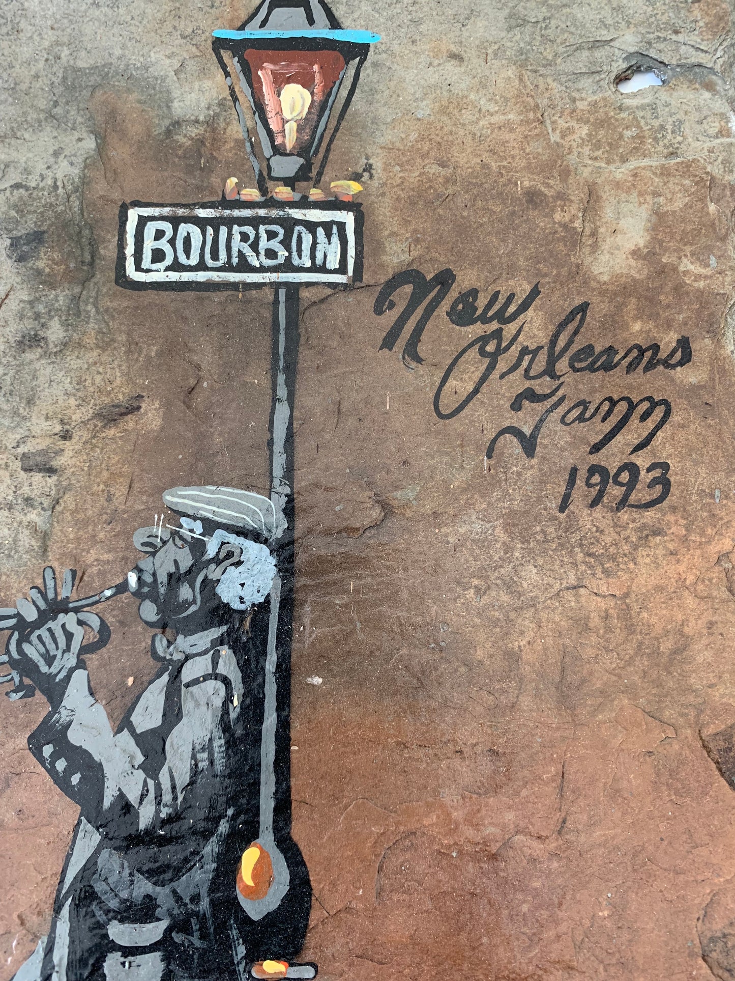 Signed Painting on Slate "New Orleans Jazz" Musician 1993