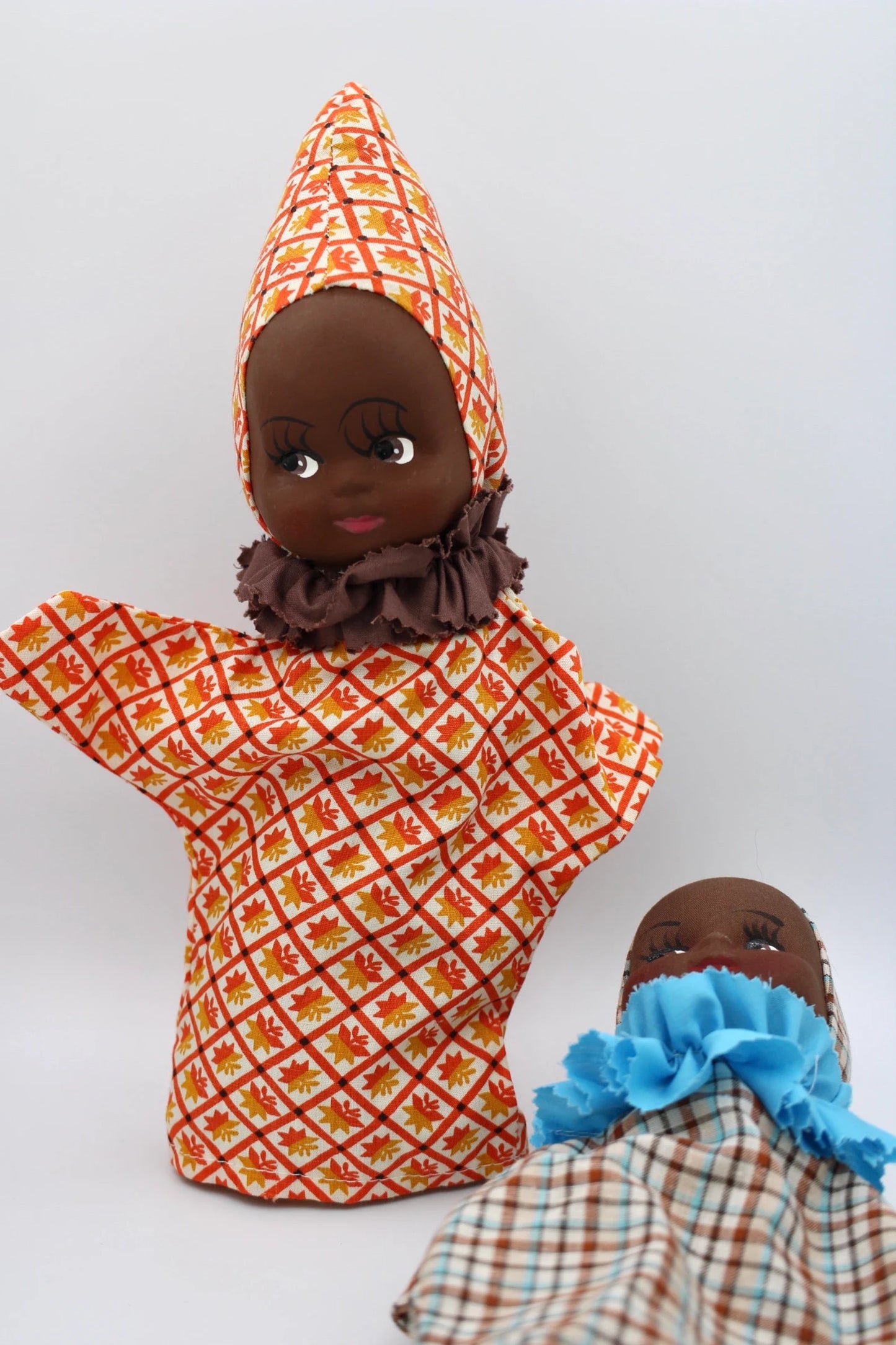 Pair of Vintage Collectible Hand Puppets Folk Art; Black; Afropean