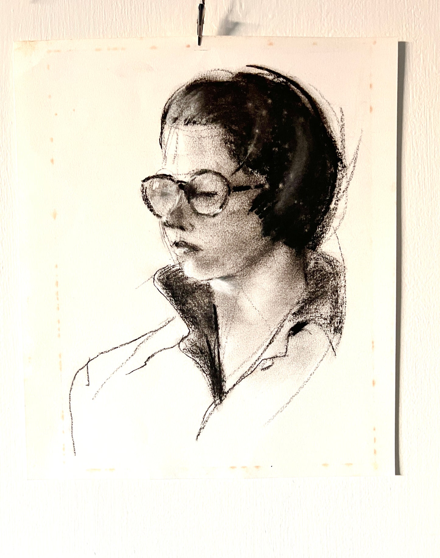 Original Charcoal Drawing; Portrait of Woman w/ Glasses